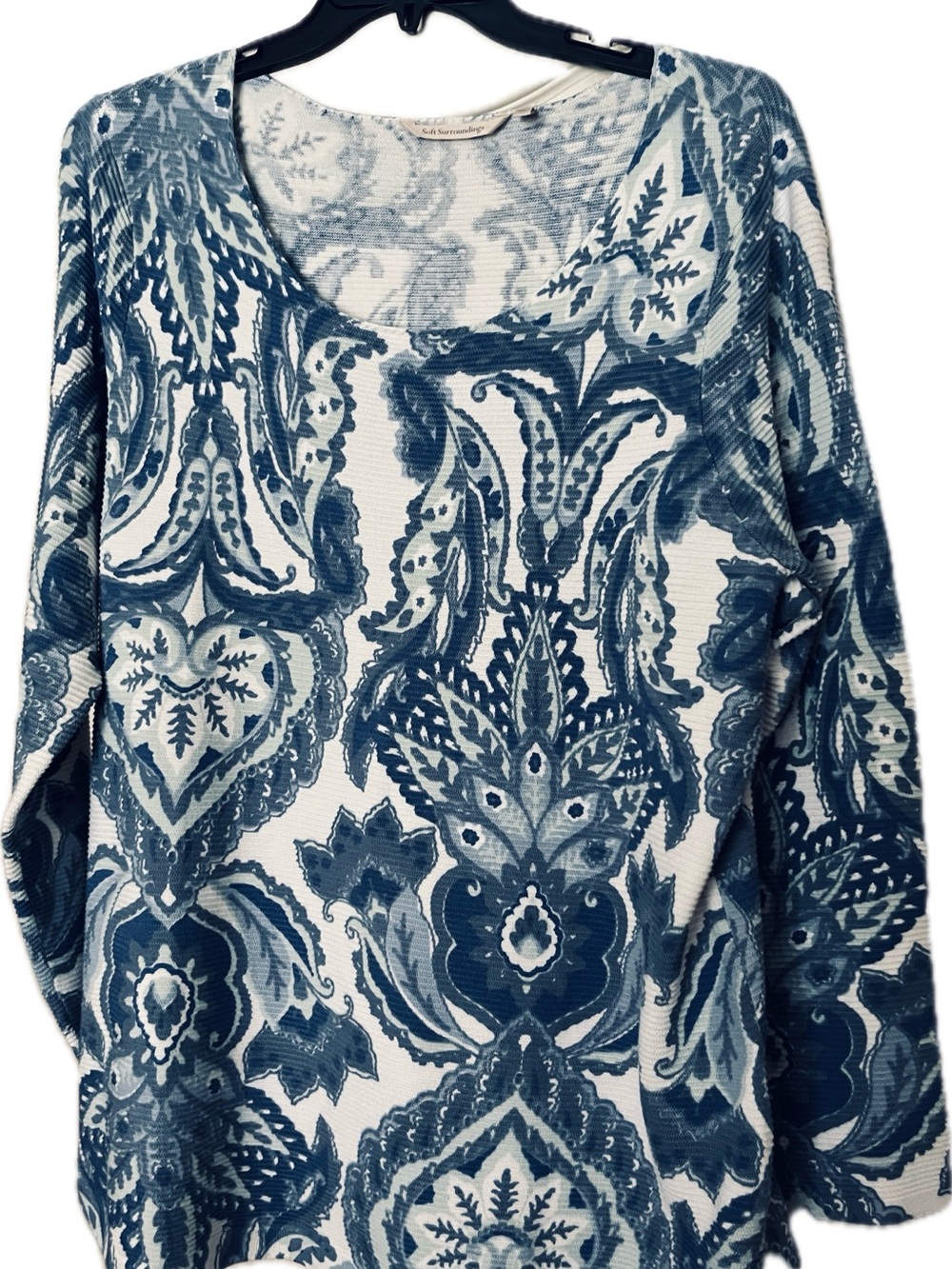 Soft Surroundings Blue Paisley-Print Long Sleeve Top